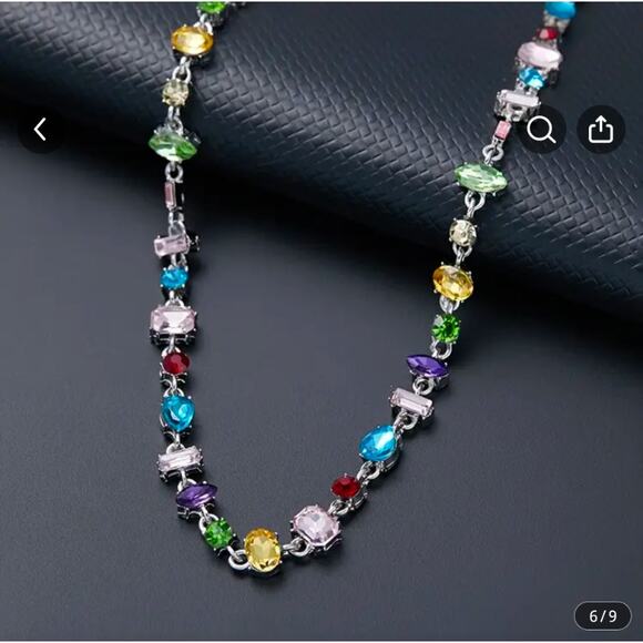 EXQUISITE MULTI-COLOR STONE, RANDOM SHAPE STERLING SILVERPLATE NECKLACE! - Picture 3 of 6